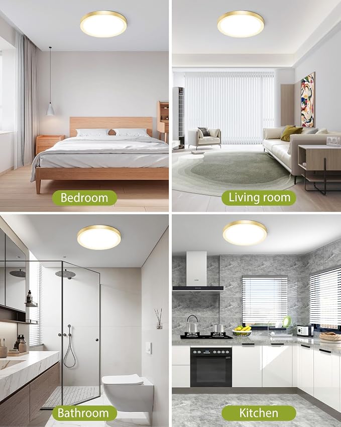 hepside 4PACK Flush Mount LED Ceiling Light Fixture Golden, 12Inch 28W, Dimmable 3000K-4500K-6000K Ceiling Lamp 3200LM Low Profile Ceiling Light for Kitchen Bedroom Hallway