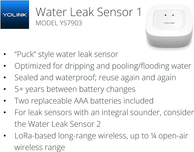 YoLink Smart Home Starter Kit: Hub & Water Leak Sensor 1, LoRa Up to 1/4 Mile Open-Air Range, SMS/Text, Email & Push Notifications, w/Alexa, IFTTT, Home Assistant
