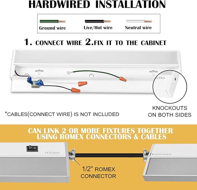 Ansen Hardwired Under Cabinet Lighting, 12in 10W LED Light for Kitchen/Closet, 666.7lm, CRI>92, R9>90, Dimmable, 5 Color Temperature, 2700K-5000K(Warm White, Cool White, Daylight)