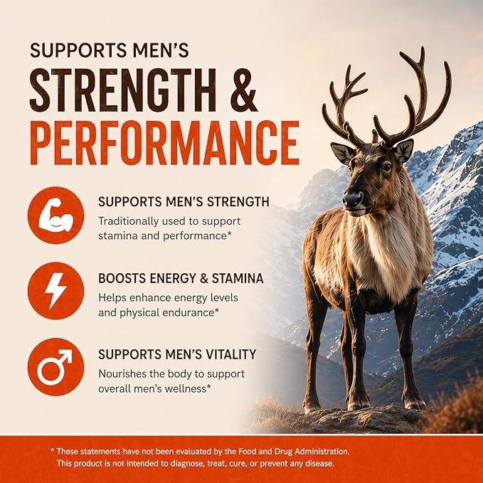 Reindeer Organ Supplement for Men, Arctic Herb & Reindeer Organ Blend, Daily Support for Energy, Stamina & Overall Wellness 60 Capsules