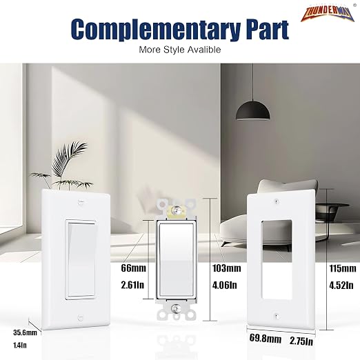 ThunderWay Single Pole Decorator Wall Light Switch with Quiet Operation, Wall Plate Included, 15A 120V/277V, On/Off Paddle Switch, Residential Grade - UL Listed, White (20)