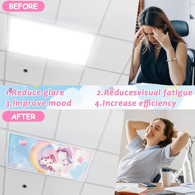 8PCS Colorful Unicorn Fluorescent Light Covers for Classroom Ceiling Light 4x2ft Back to School Magnetic Lights Covers Filter Easy Install for School Office Hospitals Ceiling Supplies (Unicorn)
