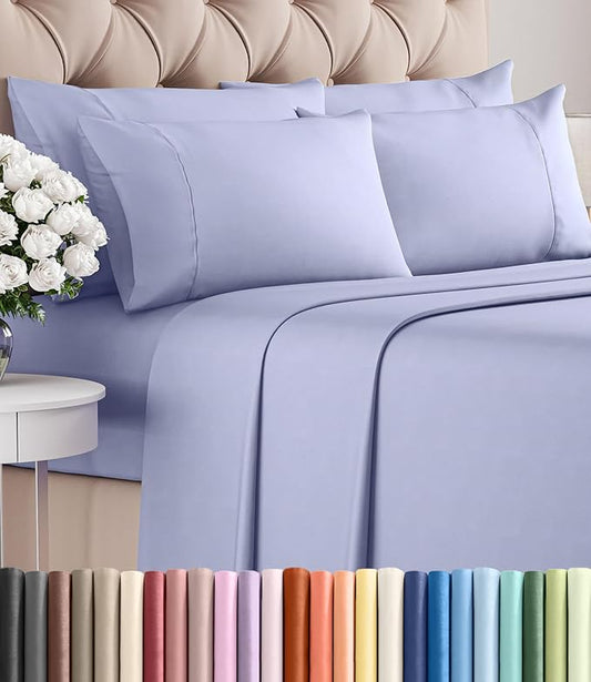 Cal King 6 Piece Sheet Set - Comfy Breathable & Cooling - Ultra-Soft Hotel Luxury Bedding Set w/ 8-16 Inch Deep Pockets - 1 Flat & 1 Fitted Sheet & 4 Pillowcases - Wrinkle Free & Easy Care - Lavender
