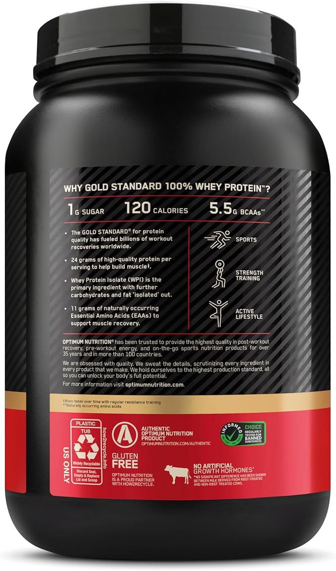 Optimum Nutrition Gold Standard 100% Whey Protein Powder, Vanilla Ice Cream, 2 Pound (Packaging May Vary)