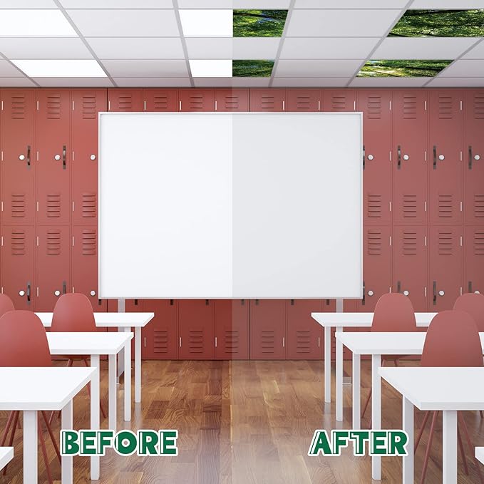 Amylove 4 Pcs Fluorescent Light Covers Classroom Ceiling Panels Light Filters with Backlit Film Material for Office School, 4 x 2 Feet (Green,Forest)