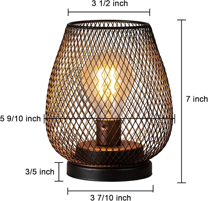 Set of 2 Rechargeable Lamp LED Table Lantern, Brown Metal Cage Cordless Lamps with LED Bulb，Vintage Decorative Outdoor Lantern for Weddings, Parties, Patio, Events for Indoors Shelf Decor