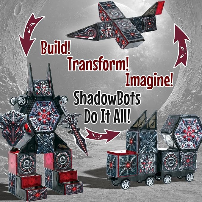 Little Pi Transformer Toys MegaBots Magnetic Tiles,Transforming Robot Toy | Durable ABS plastic, STEM engineering, sword & shield, screen-free kids gift ages 3 4 5 6, builds vehicles bases towers scene