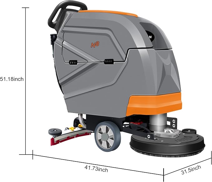 N3 20" Walk-Behind Floor Scrubber Kit, 13-Gallon Tank | sturdy build; small shops & narrow corridors; lightweight simple operation; 20"path; 31" squeegee; 13-Gal tank; 190 RPM