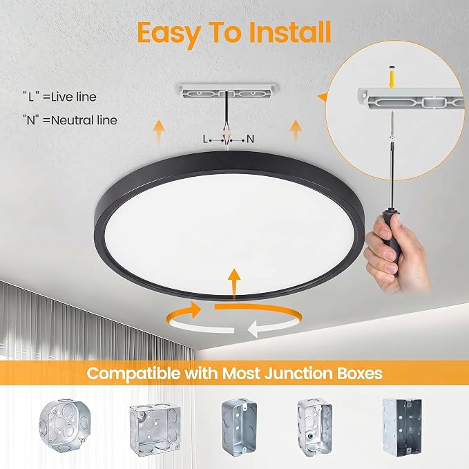 TALOYA 4-Pack 10 Inch Flush Mount LED Ceiling Light Fixture, 5CCT, Black | 100–240 VAC Input,Edge-Lit Low Profile Round Design Ideal for Bedroom,Bathroom,Kitchen,Laundry,Closet