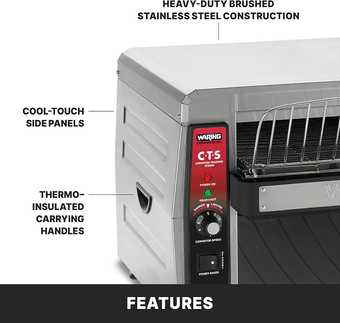 Waring Commercial Heavy-Duty Conveyor Toaster, 450 Slices per Hour, Stainless Steel Construction, for Cafes & Restaurants, NSF Certified, 120V, CTS1000