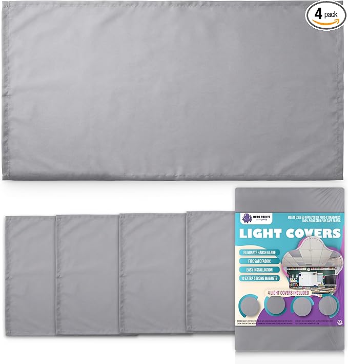 Fluorescent Light Covers for Ceiling Lights Classroom, Neutral Gray Magnetic Office Light Covers 2x4 Classroom Light Covers Eliminates Harsh Glare and Improves Focus for School, Office, Cubicle 4 Pack