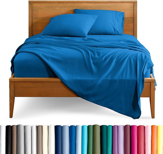 Bare Home Split Head Flex King Sheet Set - 1800 Ultra-Soft Microfiber Bed Sheets - Double Brushed - Deep Pockets - Easy Fit - 4 Piece Set - Bedding Sheets & Pillowcases (Medium Blue)