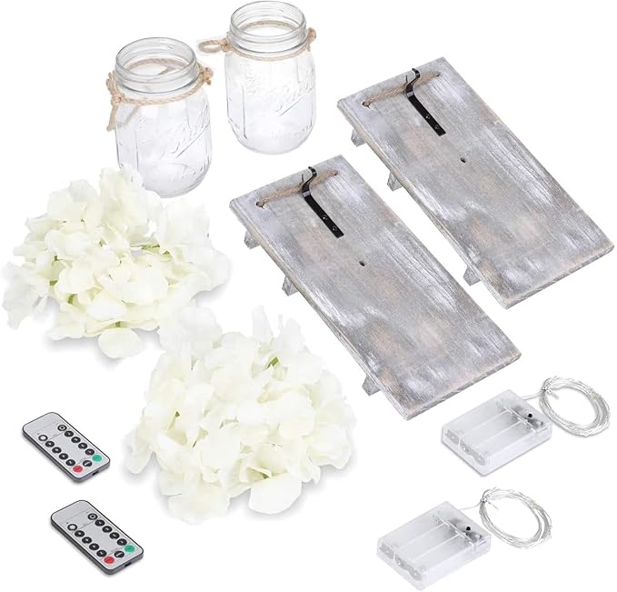 Anount Mason Jar Sconces,Besuerte Rustic Wall Decor Set of Two,LED String Lights for Modern Living Room, Home Decor Living Room Wall Art, 6 Hour Timer Set of 2 Grey (11" H x 4.3" W)
