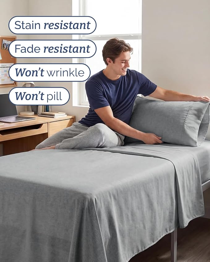 Twin XL 4 Piece Sheet Set - Comfy Breathable & Cooling - Soft Hotel Luxury Bedding Set with 8-16 Inch Deep Pockets - 1 Flat & 1 Fitted Sheet & 2 Pillowcases - Wrinkle Free & Easy Care - Heathered Grey