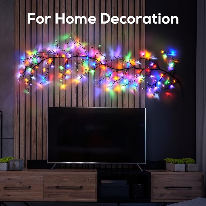 Enchanted Willow Vine Lights for Home Decor with 160LEDs, 8.2FT Voice-Activated Wall Decoration Light, Support Warm and Color Light Mode Switch, Ideal for Christmas, Wedding, Party Decor(Black)(1PCS)