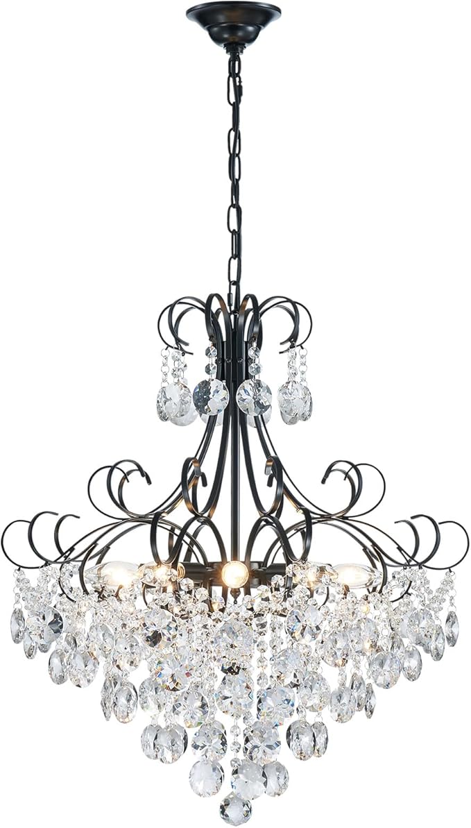 ANJIADENGSHI Crystal Chandelier K9 Crystal Lighting Chandelier for Living Room 10 E12 Bulbs High 27.6 in x Diameter 22.8 in, Black