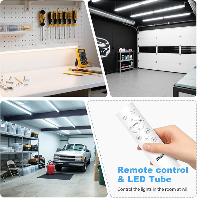 JESLED T8 Dimmable LED Tube Lights with Remote, Type B, 3200LM, 24W, 6 Colors 3000K | 3500K | 4000K | 5000K | 6000K | 6500K, 4 Foot Fluorescent Bulbs Replacement, Ballast Bypass, Dual-Ended, 4-Pack