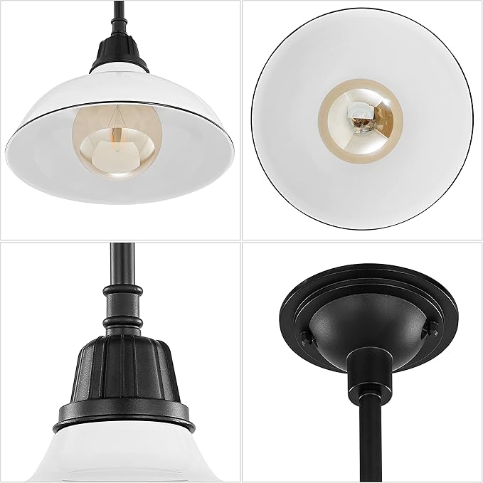 JONATHAN Y 12.25" White/Black 1-Light Farmhouse Indoor/Outdoor LED Pendant Iron Hanging Light, and Black Metal Shade, Rustic Ceiling Lamp for Kitchen Island, LED Bulb Included JYL7611A