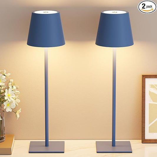 Kakanuo Cordless Rechargeable Table Lamp Navy 5000mAh Battery Operated Lamps, 3 Colors Stepless Dimming Touch Lamp for Living Room, Kitchen Counter, Dining, Outdoor Patio, 2 Pack