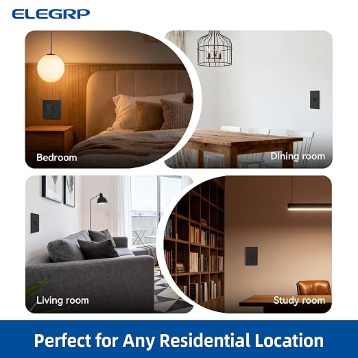 ELEGRP Digital Dimmer Switch for LED/CFL, Toggle Dimmer Switch with Decorative Frameless Design Wallplate, Single Pole/3-Way, UL Listed, 1 Pack, Black