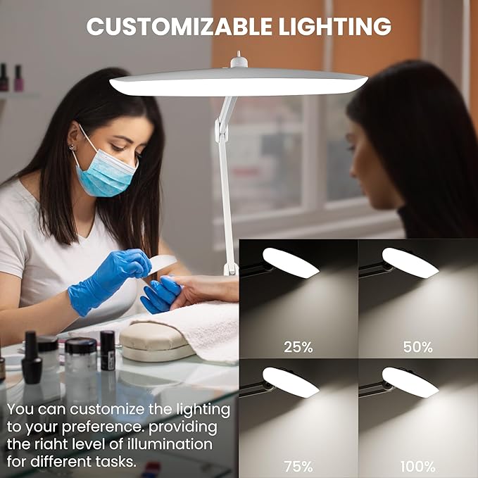 3000 Lumens Adjustable LED Desk Lamp & Task Lamp - Bright, Dimmable Lighting for Office, Crafts, Nails &Salon with Clamp kunzl (CCT, White)