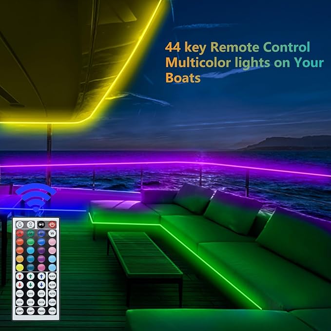 Boat Strip Lights Waterproof 50FT, 12v RGB Marine Pontoon Boat Lights, Boats Interior Deck Cabin Light, Night Fishing Lighting for Jon Bass, Yacht, Kayak, RV