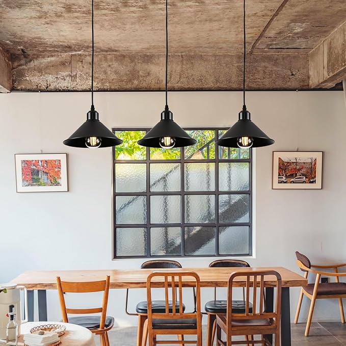 Black Plug in Pendant Light, 2 Pack Industrial Hanging Lamp Black Vintage Pendant Lighting Fixtures with 15ft Cord On/Off Switch for Kitchen Island Dinning Hall Bedroom