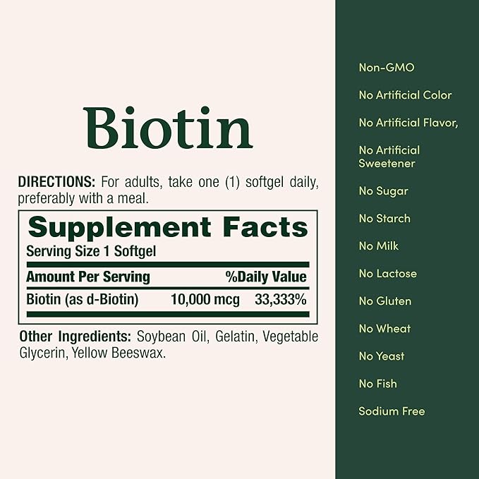 Nature's Bounty Biotin Hair Skin and Nails Vitamins, Supports Healthy Hair, Skin and Nails, 10,000 mcg, 120 Softgels (Pack of 2)