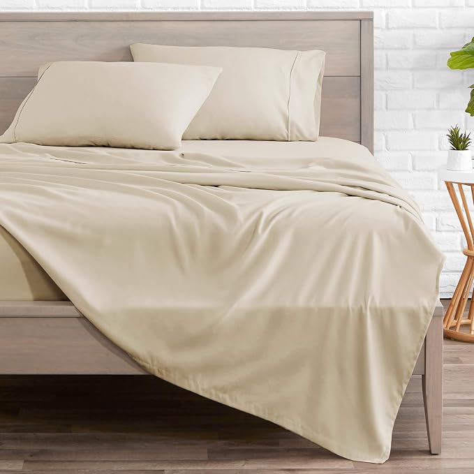 Bare Home Twin Sheet Set - 1800 Ultra-Soft Microfiber Twin Bed Sheets - Double Brushed - Deep Pockets - Easy Fit - 3 Piece Set - Bedding Sheets & Pillowcases (Twin, Sand)