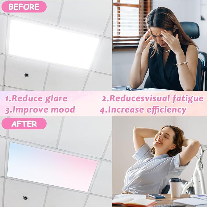 8Pcs Fluorescent Light Covers with 80 Magnets Decorative for Classroom Ceiling Lights 4x2Ft Magnetic Light Covers Filter Easy Install for Office Hospital Home Drop Ceiling Supply(Pastel Rainbow)