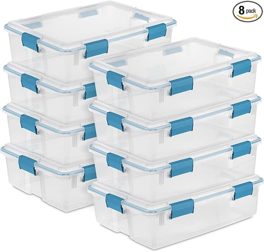 Sterilite 8-Pack Gasket Box, Weather-Resistant Storage Bins with Latching Lids, 37 Quart - Heavy-Duty Organizing Containers for Closet, Bathroom, and Office