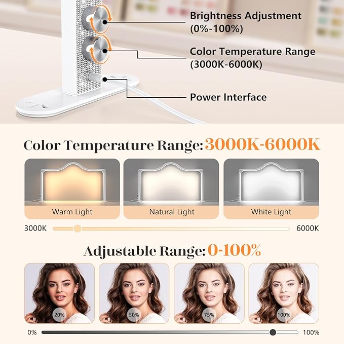 Yokilly Arc Half Moon Light: 34" Shadow-Free Half Moon Light for Desk Salon - Foldable LED Desk Lamp with Stepless Brightness for Manicurist (White)