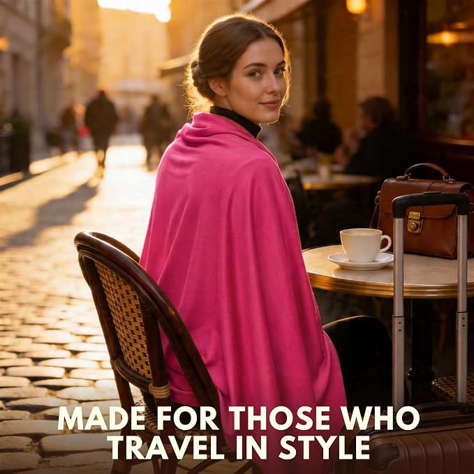 16-in-1 Compact Travel Blanket with Bag – Reversible, Ultra Soft Bamboo Airplane Blanket with Hidden Pocket – Packable for Flights & Travel Essentials (Semi-Weighted, Double Layer)
