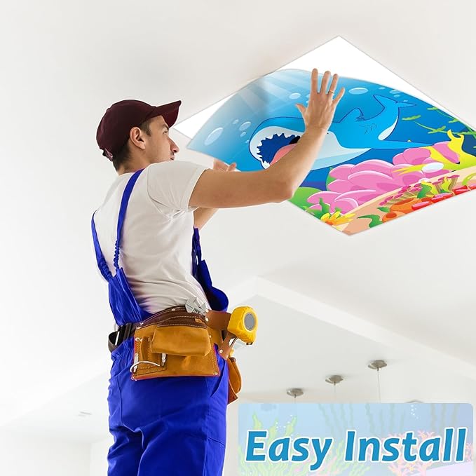 8 Pcs Fluorescent Light Covers with 80 Magnets Decorative for Classroom Ceiling Lights 4 x 2 Feet Magnetic Light Cover Filter Easy Install for VBS Office Hospital Home Ceiling Supplies (Ocean Animal)