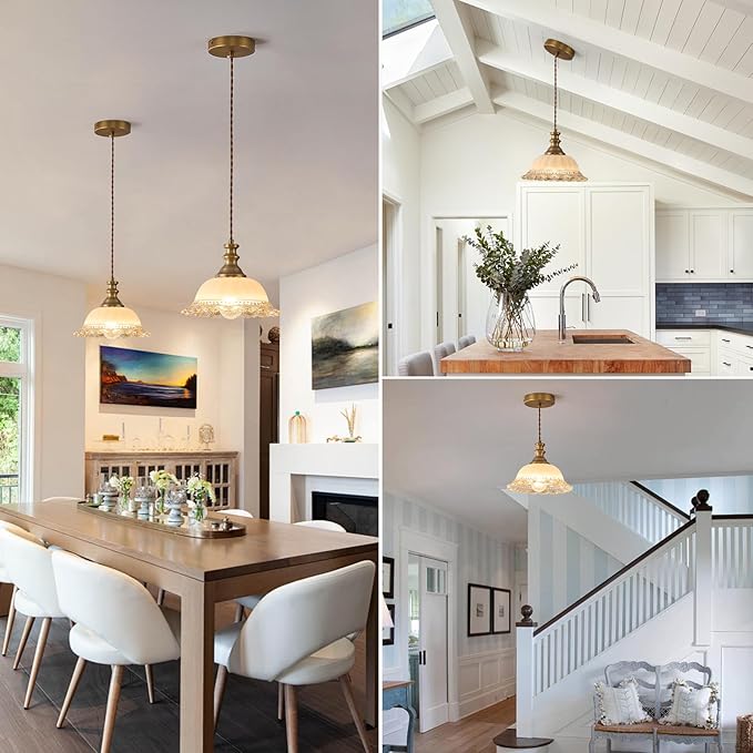 HDDFL Glass Pendant Lights Modern Pendant Lighting Fixtures 11.8 in Hanging Lamp for Kitchen Island Bedroom Dining Room Coffee Shop Hallway Brown and Brass
