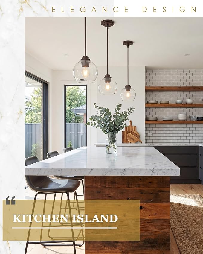 2-Pack Pendant Lights Kitchen Island, 7" Oil Rubbed Bronze Hanging Lights Fixtures with Clear Glass Globe Shade, Modern Kitchen Island Lighting for Bathroom, AD-22280-1P2-ORB