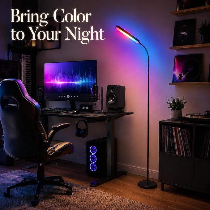Wio-Mio Floor Lamps, RGB Color Changing Dimmer Bright LED Floor Lamp with Stepless Adjustable 3000K-6000K, Smart Remote Control Modern Standing Floor Lamp for Bedroom, Reading, Gaming Room