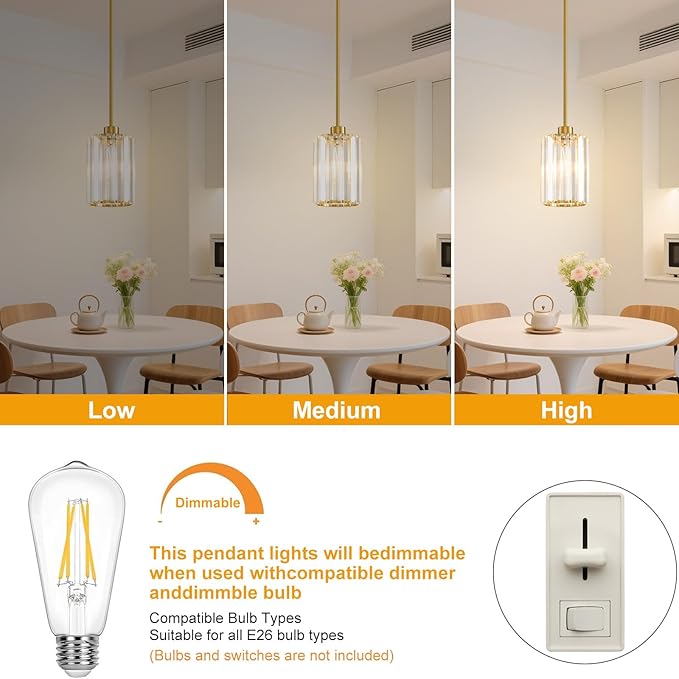 3 Pack Pendant Lights Kitchen Island, Modern Gold Pendant Light Fixtures, Mini Chandelier Crystal Kitchen Island Lighting, Hanging Pendant Lights Fixture for Kitchen Island Dining Room Hallway Foyer