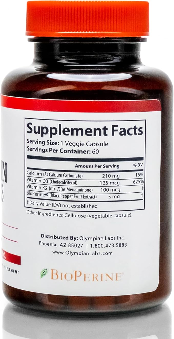 Olympian Labs Vitamine K2 + D3, 60 portions, Soutien du système immunitaire, des os et du cœur, 60 capsules végétaliennes (Lot de 2)