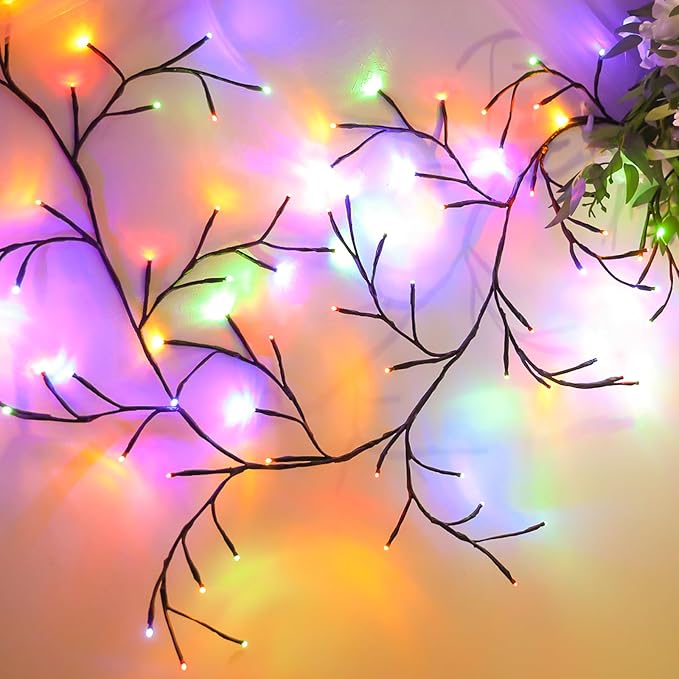 96 LED Willow Vine Lights 6FT Enchanted Wall Decoration Vine Lights Tree Branches Light 8 Modes for Home Indoor Wall Decoration (Multi-Colored)