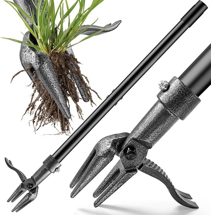 Weed Puller Tool – 45" All-Metal Stand Up Heavy Duty Weeder Hand Tool with 4-Claw Steel Head & Long Handle, Garden Weeding Tool for No Bending or Kneeling, Back & Knee Friendly, Easily Removes Weeds