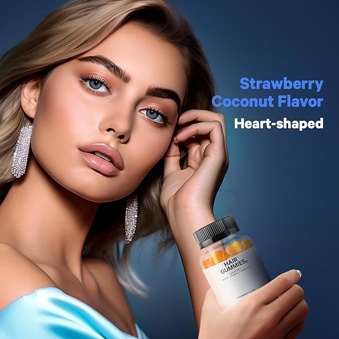 Codeage Hair Gummies, Biotine 5000 mcg, Vitamines gommes sans sucre pour la croissance A, C, B6, B12, D3, Zinc, Inositol, Femmes et Hommes, Acide pantothénique et folique, Ongles, Peau, Saveur Fraise Noix de coco, 60 gommes