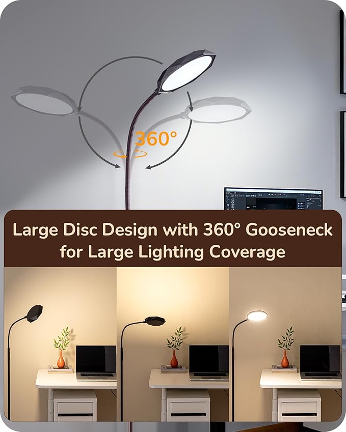 EDISHINE Modern LED Floor Lamp, 1300LM Bright Floor Lamps for Living Room, 4 Color Temperature Dimmable Reading Lamp, Remote & Touch Control, 2 Timer, Adjustable Gooseneck for Bedroom Office Brown