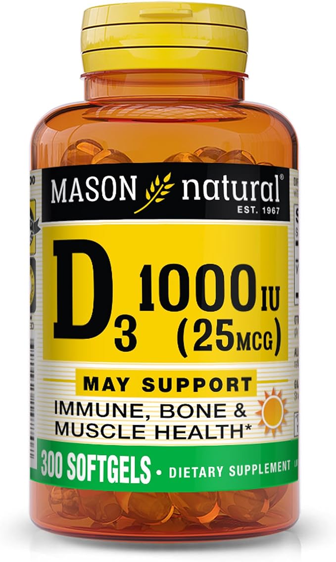 メイソンナチュラル ビタミンD3 1000 IU（25mcg） 魚肝油由来 骨と筋肉の正常な機能をサポート 300日分 300ソフトジェル（1個）