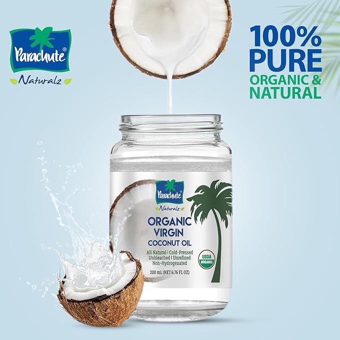 Parachute Naturalz バージンココナッツオイル | 100%オーガニック食用油、ヘアオイル、ボディオイル | コールドプレス製法 | USDA認定 | 473ml | ガラス瓶 | 473ml + 198ml | 2個パック