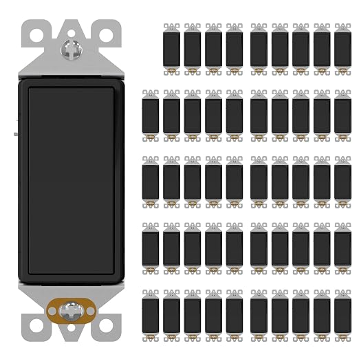 AIDA 3 Way Decorative Light Switch Wall Plate, Electric Switches,15Amp, 120/277 Volt, 3 Way Rocker Switch, Self-Grounding, Residential and Commercial Grade, UL Listed (50, Matte Black)