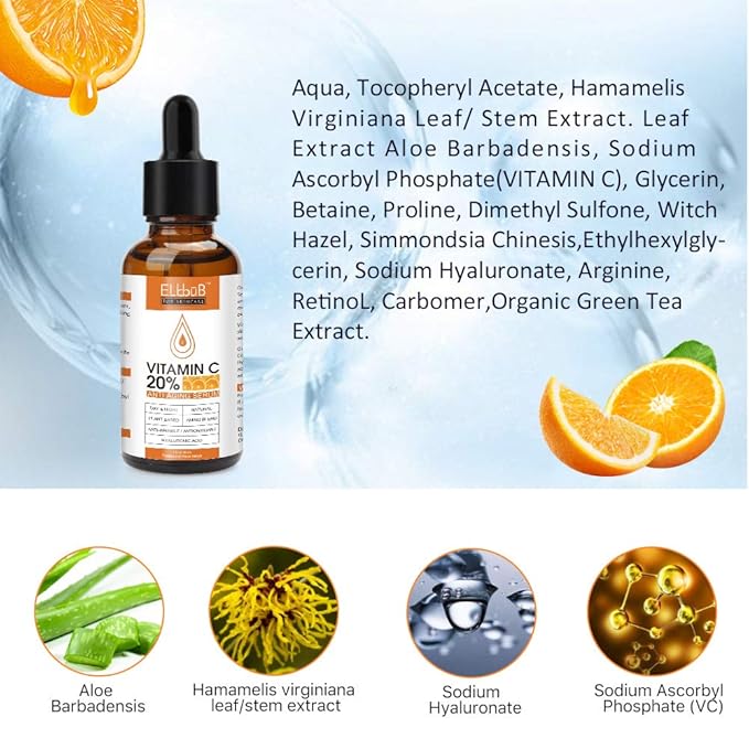 Sérum premium à 20 % de vitamine C pour le visage avec acide hyaluronique, rétinol et acides aminés – Stimule le collagène de la peau, hydrate et repulpe la peau, sérum anti-âge et anti-rides pour le visage