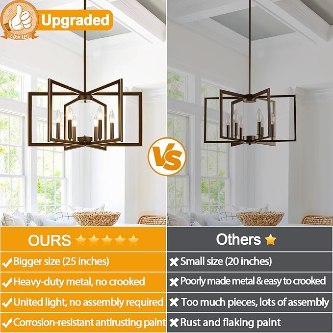 25"-61" Height Adjustable Modern Oil-Rubbed Bronze Chandelier for Dining Room, No Assembly Required Dining Room Light Fixture Over Table, Industrial Metal Pendant Lights Fixture for Kitchen Island