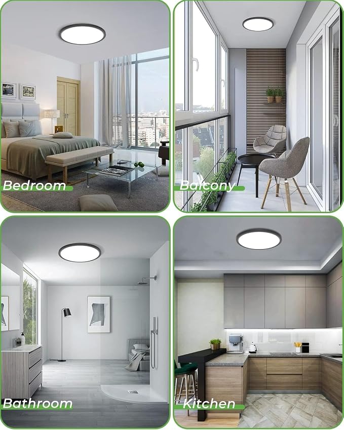 zemty 16.5 Inch LED Ceiling Light Flush Mount, 36W 4200lm Super Slim Flush Mount Ceiling Light Fixtures, 3000K/4500K/6000K Selectable Ceiling Lamp for Bedroom Kitchen Living Room (Black)