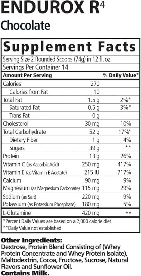 PacificHealth Endurox R4, Post Workout Recovery Drink Mix with Protein, Carbs, Electrolytes and Antioxidants for Superior Muscle Recovery, Net Wt. 2.29 lb., 14 Serving (Chocolate)